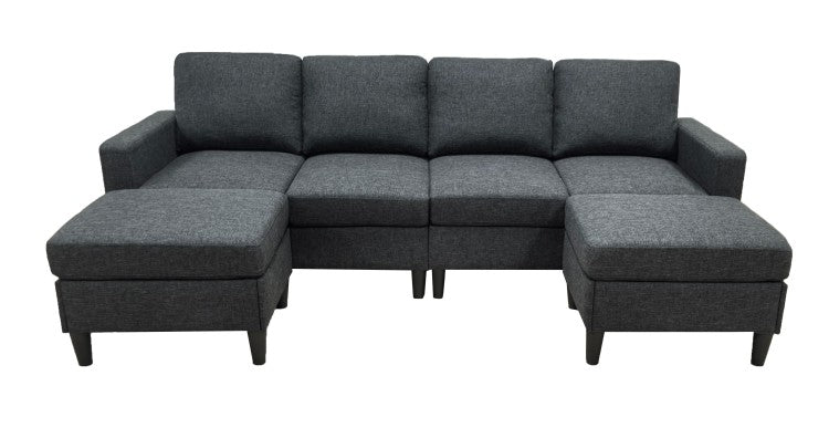 Linen Upholstered Modular Sectional With 2 Ottomans