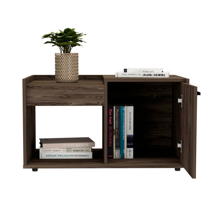 Velvet Coffee Table, One Open Shelf, Single Door Cabinet