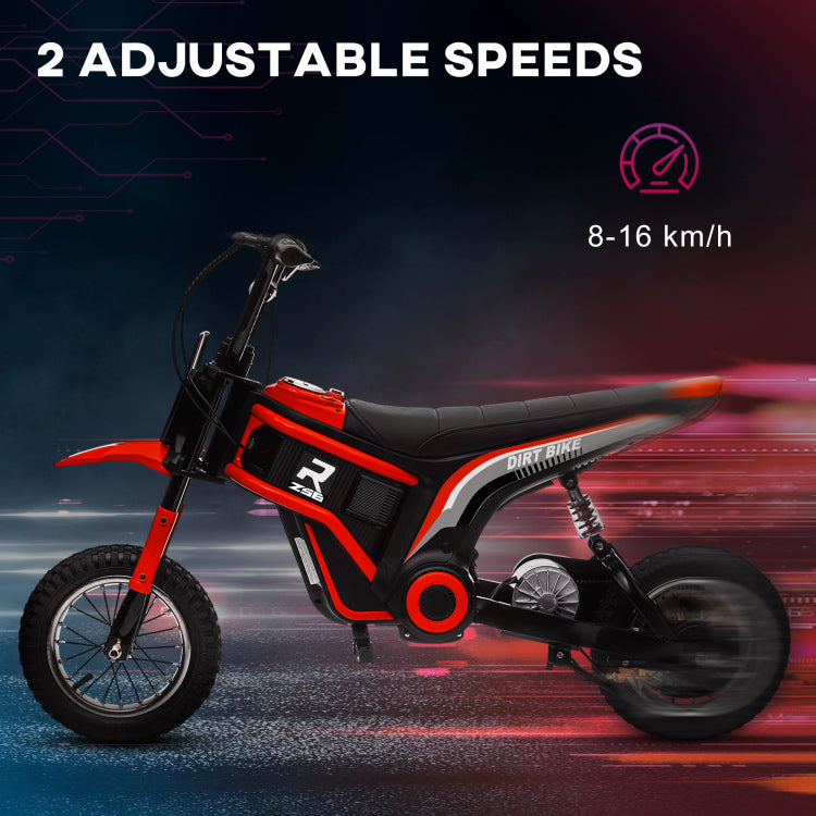 Aosom Electric Dirt Bike With Twist Grip Throttle, 24V 350W Off Road Electric Motorcycle, Up To 15 Mph With Brake, Music Horn, Rear Suspension For Ages 13 Years, Red