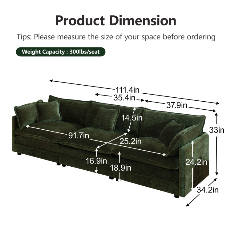2 Piece Upholstered Sofa, Living Room Sectional Sofa Set Modern Sofa Couches Set , Deep Seat Sofa For Living Room Apartment, 1 3 Seat Green Chenille