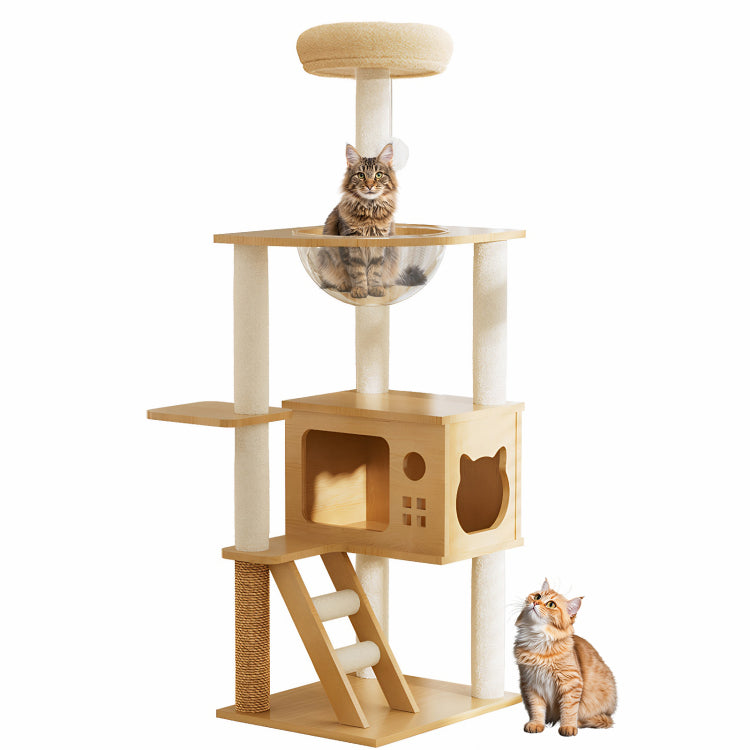 48.8" Modern Cat Tower, Wood Cat Tree Tower For Indoor Cats, Cat Treewith Sisal Covered Scratching Posts And Top Perch, Cat Condo With Acrylic Hammock For Small Large Cats
