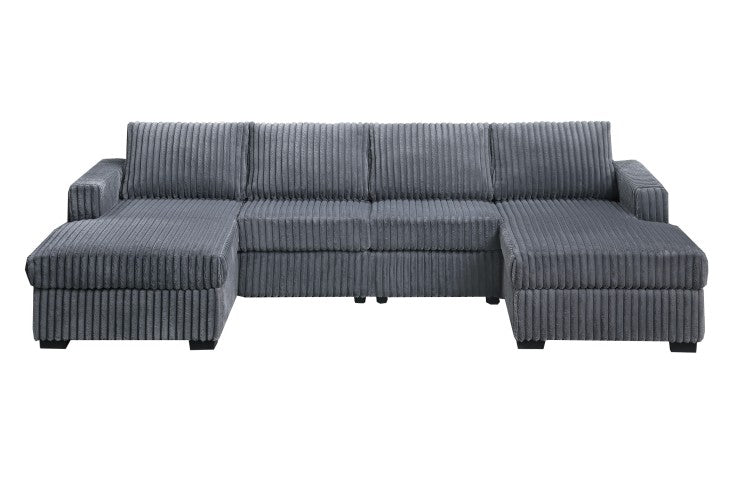 Dark Gray Finish 3Pc U Shaped Sectional Set Cushion Back Armless Chairs Right Arm And Left Arm Chaise Primary Living Room Comfortable For 4 People