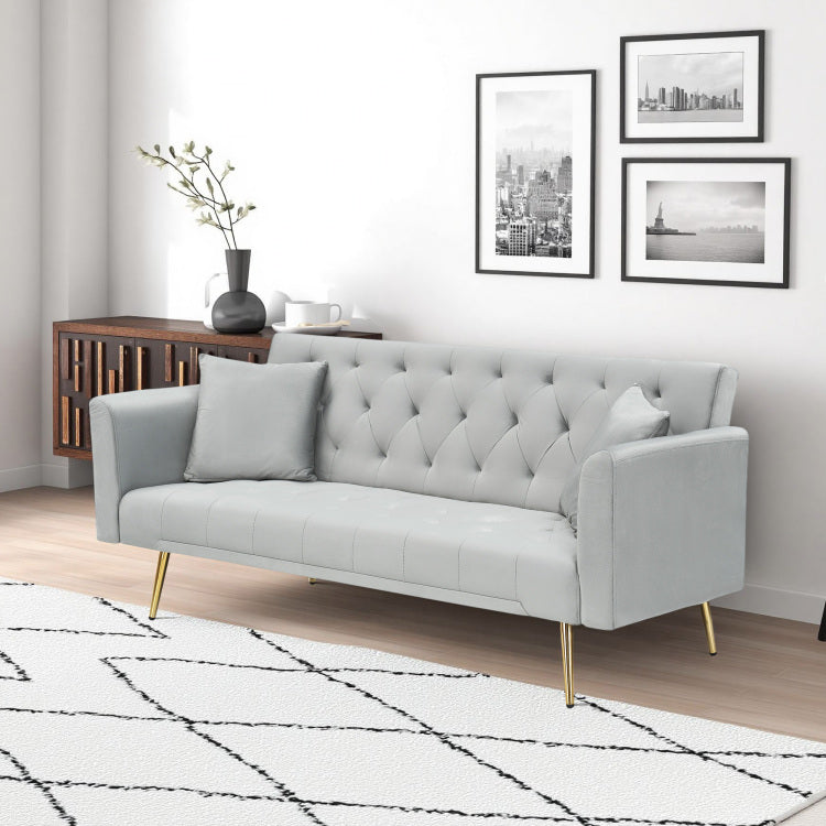 71 Inch Convertible Beautiful Seat Sofa, American Vintage Grey Velvet Material, Suitable For Small Living Room, Bedroom, Office