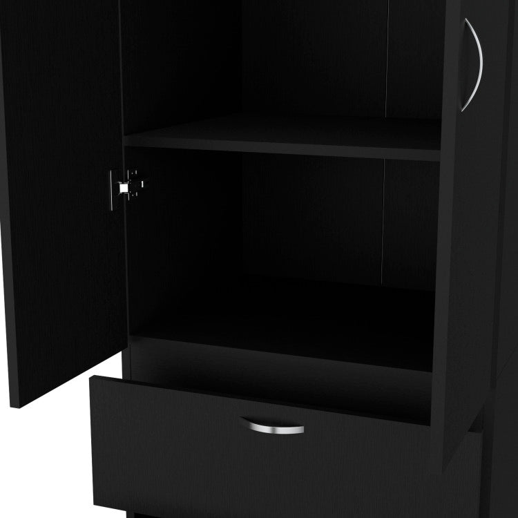 Armoire Wardrove 76" H, Hanging Rod, 2 Drawers, 1 Shelf, Black