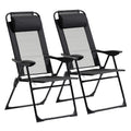 Outsunny Folding Patio Chairs Set Of 2, Outdoor Deck Chair With Adjustable Sling Back, Camping Chair With Removable Headrest For Garden, Backyard, Lawn, Black