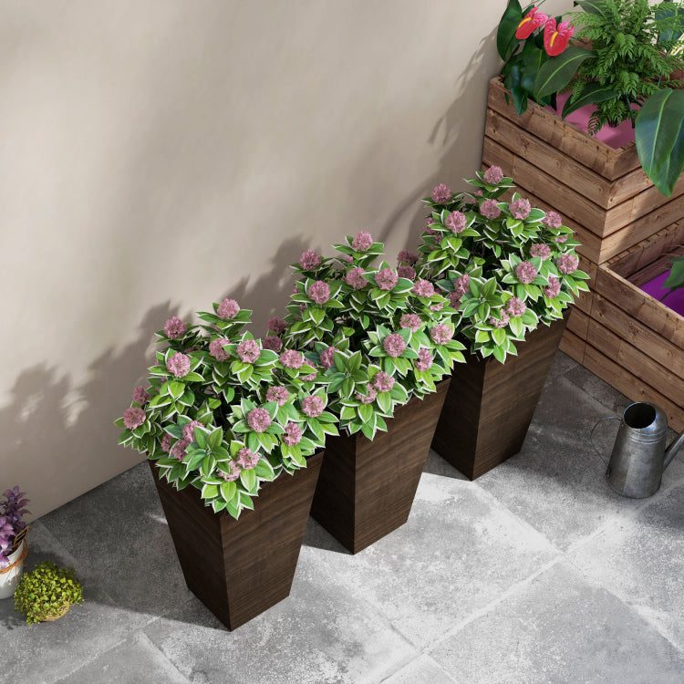 Outsunny 28" Tall Outdoor Planters, Set Of 3 Large Taper Planters With Drainage Holes And Plug, Faux Wood Plastic Flower Pots For Outdoor, Indoor, Garden, Patio, Brown