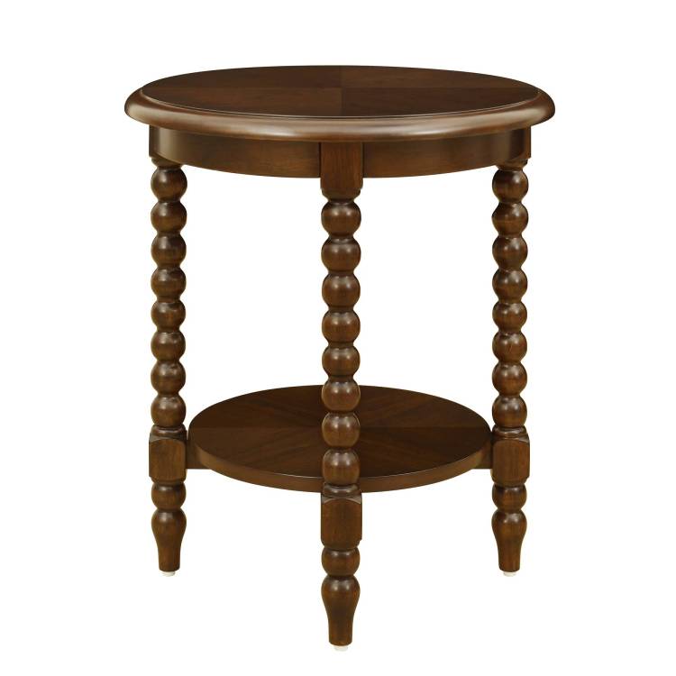 Round End Table With Shelf Brown