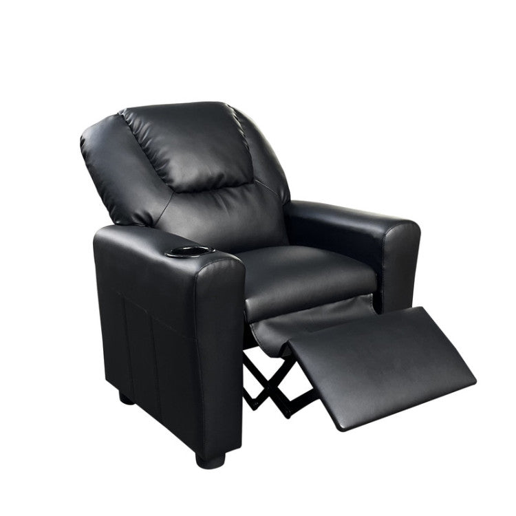 Carisa 23"W Black Pu Leather Kids Recliner Chair With Cupholder