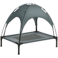 Pawhut Elevated Portable Dog Cot Pet Bed With Uv Protection Canopy Shade, 30 Inch, Gray