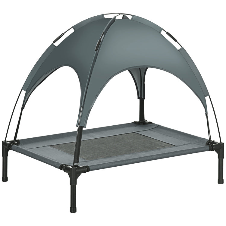 Pawhut Elevated Portable Dog Cot Pet Bed With Uv Protection Canopy Shade, 30 Inch, Gray