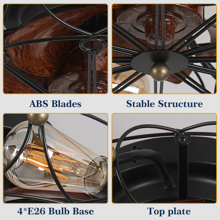 Low Profile Caged With Lights Remote Control, Embedded Modern Industrial
