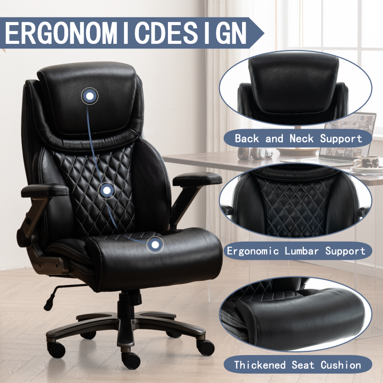 Office Chair, 500 Lbs Ergonomic Big And Tall Computer Desk Chair, High Back Executive With Adjustable Headrest, 3D Reversible Armrests, Silent Wheels For Home, Office, Gaming Black