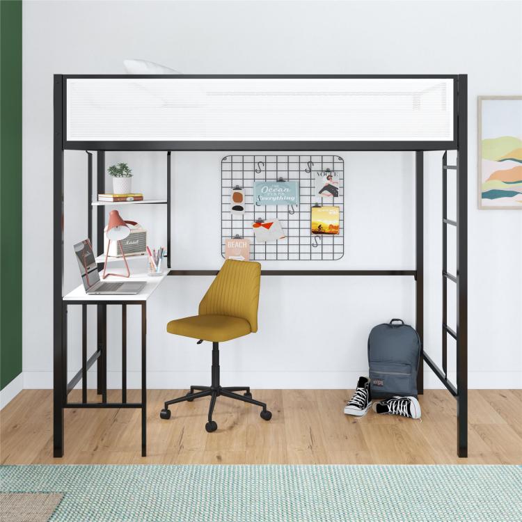 Axel Twin Loft Bed With Desk & Shelves