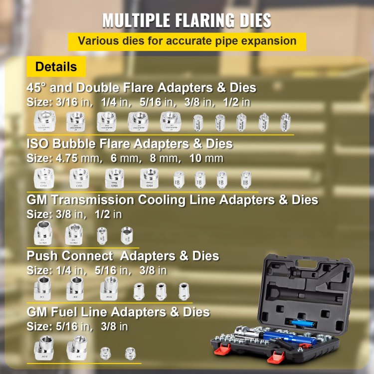 Hydraulic Flaring Tool Kit, 45 Double Flaring Tool, Brake Repair Brake Flaring Tools For 3 16" 1 2", Brake Flare Tool With Tube Cutter And Deburrer, 32 Pcs Tube Flaring Tools For Copper Lines