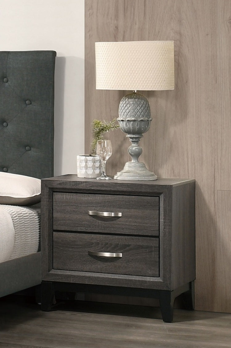 Bedroom Furniture Rustic Grey Oak Simple 1Pc Nightstand 2 Drawers Bed Side Table Solidwood