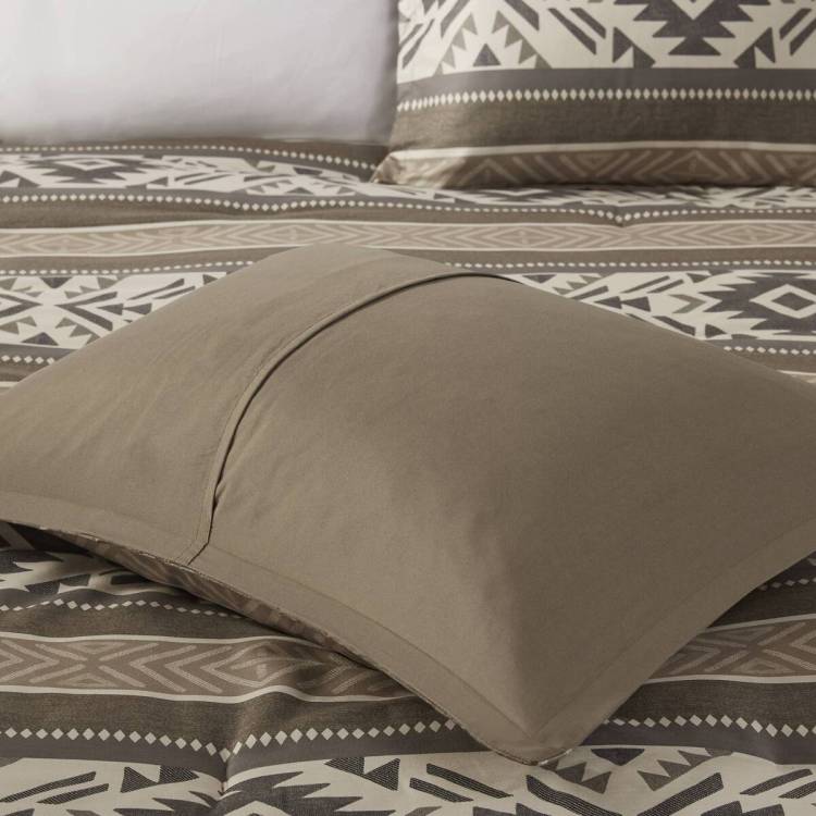 5 Piece Stripe Herringbone Comforter Set With Throw Pillows Brown Full Queen