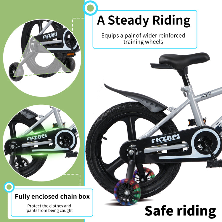 Fkznpj Kids Bike 16 Inch High Carbon Steel Frame, Magnesium Alloy Wheels, Training Wheels With Night Glow, Adjustable Seat, Water Bottle Girls & Boys Bicycle Ages 3 9, Toddler Bike