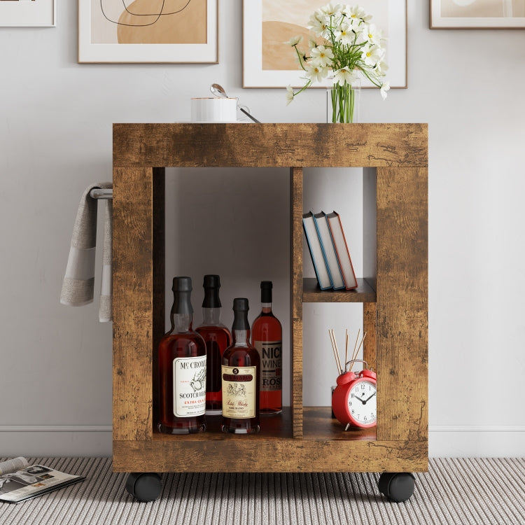 Mid Century Modern Style Movable Side Cabinet For Sofa, Household Brown Trolley Storage Locker And Shelf For Living Room