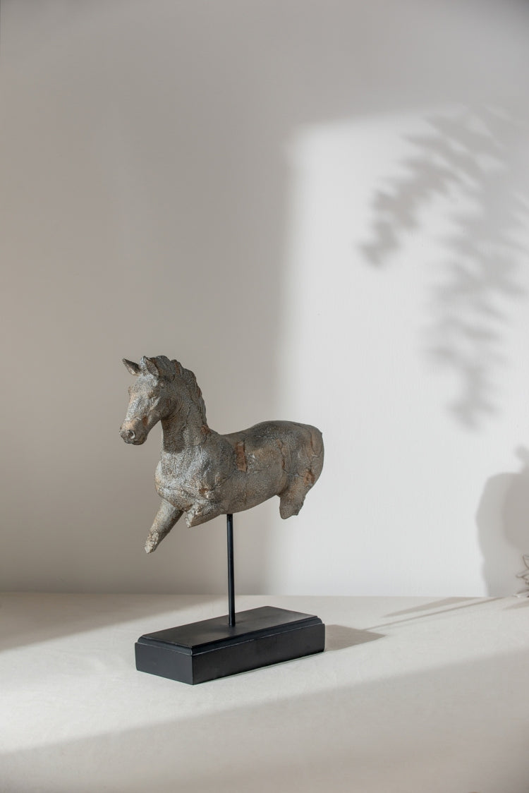 14X4.5X17" Antique Horse Statue On Stand
