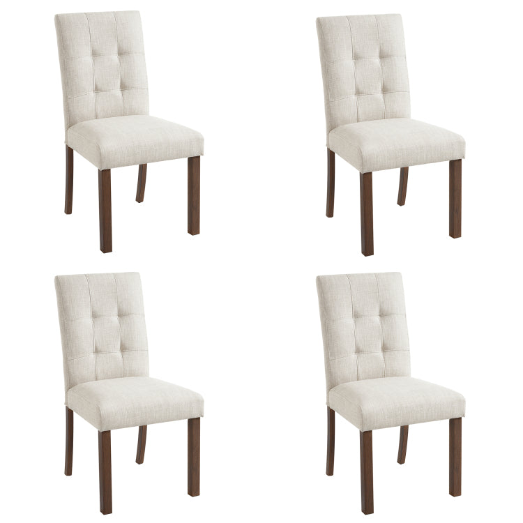 Wooden Dining Chairs Set Of 4, Modern Dining Room Chairs With Back, Fabric Kitchen Side Chairs With Wood Legs, Beige Walnut