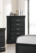 5 Drawer Tall Chest Modern 1Pc Black Finish Solid Wood Wooden Crocodile Texture Crystal Tufted Handle Bedroom Home Furniture