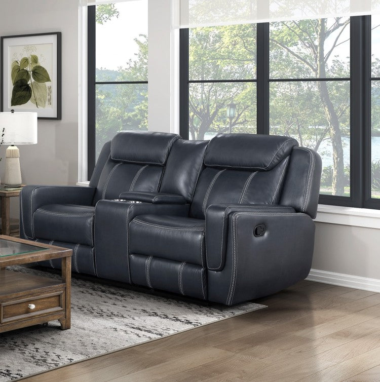 Modern Living Room Furniture 2Pc Reclining Sofa Set Blue Faux Leather Upholstery Reclining Sofa Loveseat With Cup Holders, Power Outlets, Usb Ports