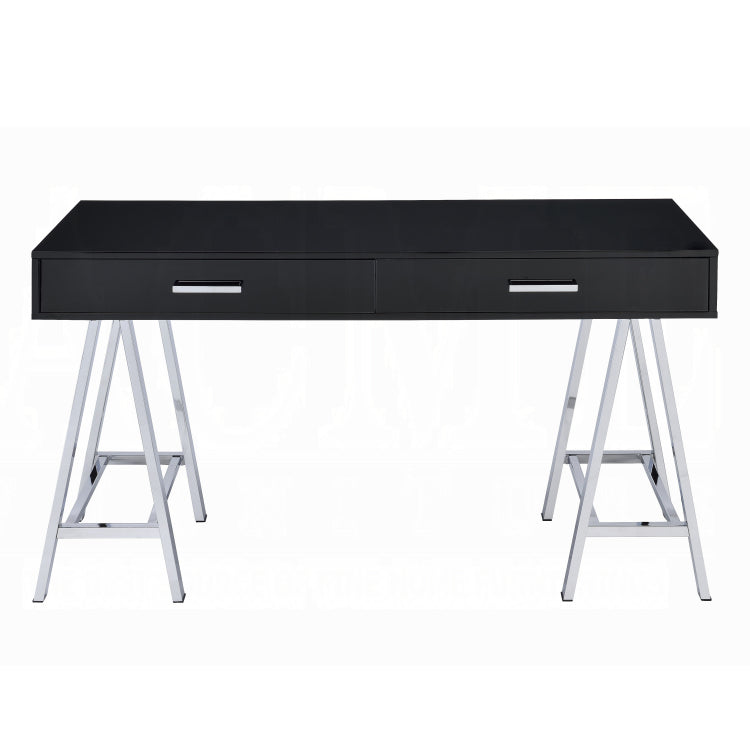 Black High Gloss And Chrome 2 Drawer Writing Desk