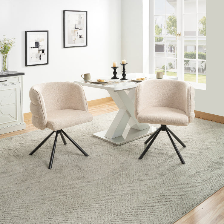 270 Swivel Home Office Desk Chairs Set Of 2,Modern Dining Chairs, Upholstered Bedroom Chairs With Metal Base,Makeup Chair For Vanity, For Living Room, Bedroom,Study Room,Dining Room Beige