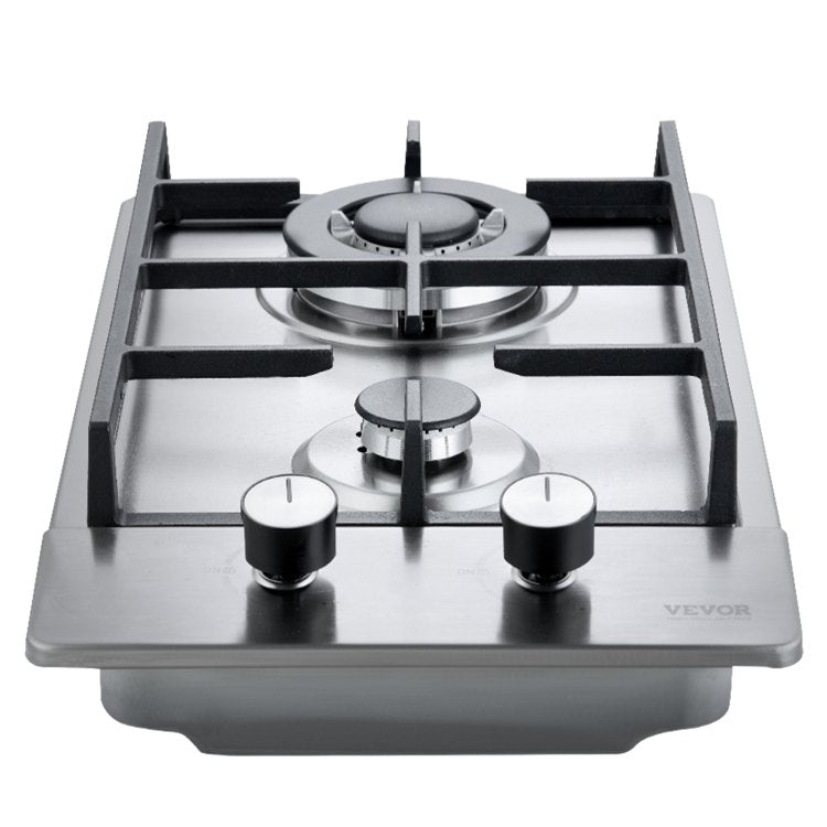 Gas Cooktop 12 Inch, Max 12250Btu 2 Burners Built In Stainless Steel Gas Stove Top, Lpg Ng Convertible Dual Fuel Natural Gas Hob With Thermocouple Protection
