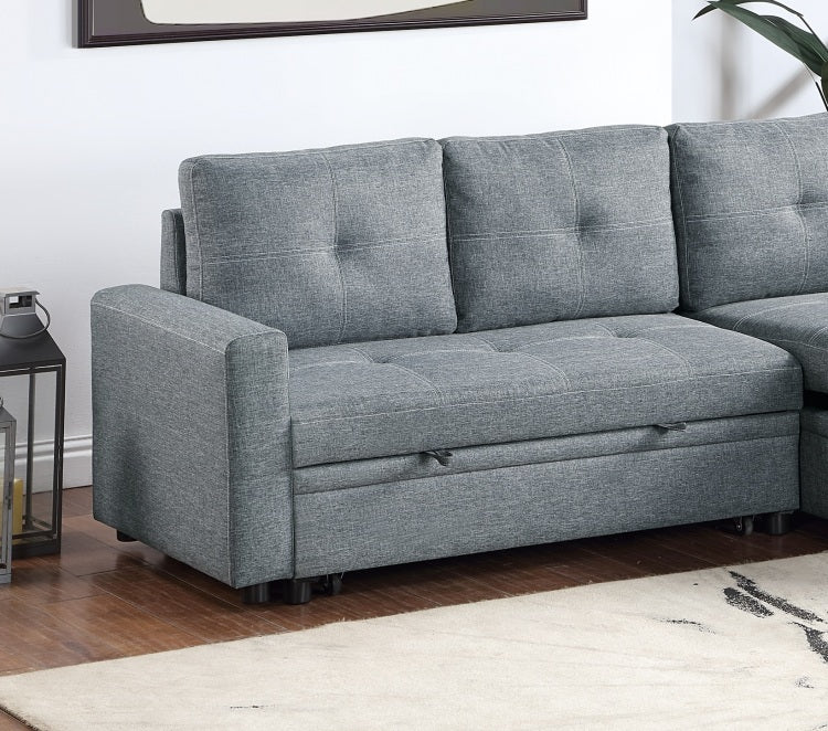 Black Gray Polyfiber Convertible Sectional Sofa Pull Out Bed Couch Storage Chaise Reversible 2Pc Sectional Living Room Furniture