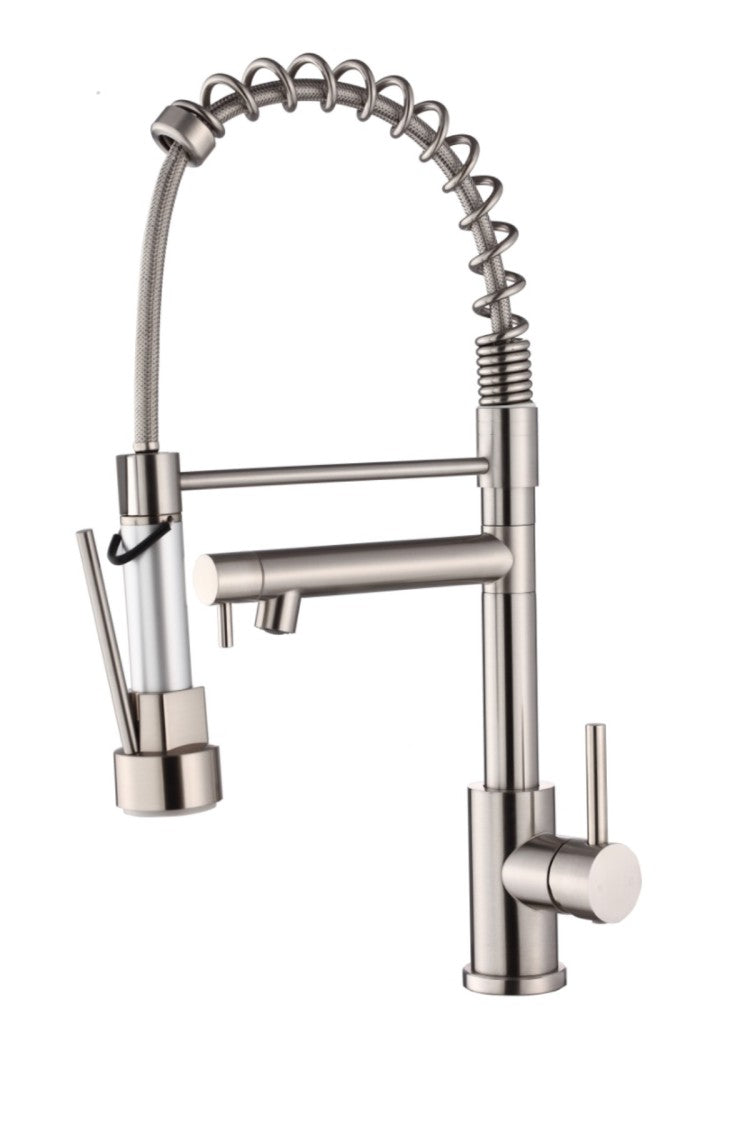 Kitchen Faucet With Pull Down Sprayer, Touch On Single Handle 2 Function Stainless Steel Spring Neck, Single Hole Installation For Residential, Commercial, Rv, Bar & More, Brushed Nickel