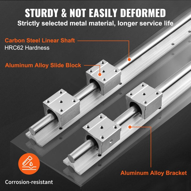 Linear Guide Rail Set, Sbr16 2000Mm, 2 Pcs 78.7 In 2000 Mm Sbr16 Guide Rails And 4 Pcs Sbr16Uu Slide Blocks, Linear Rails And Bearings Kit For Automated Machines Diy Project Cnc Router Machines