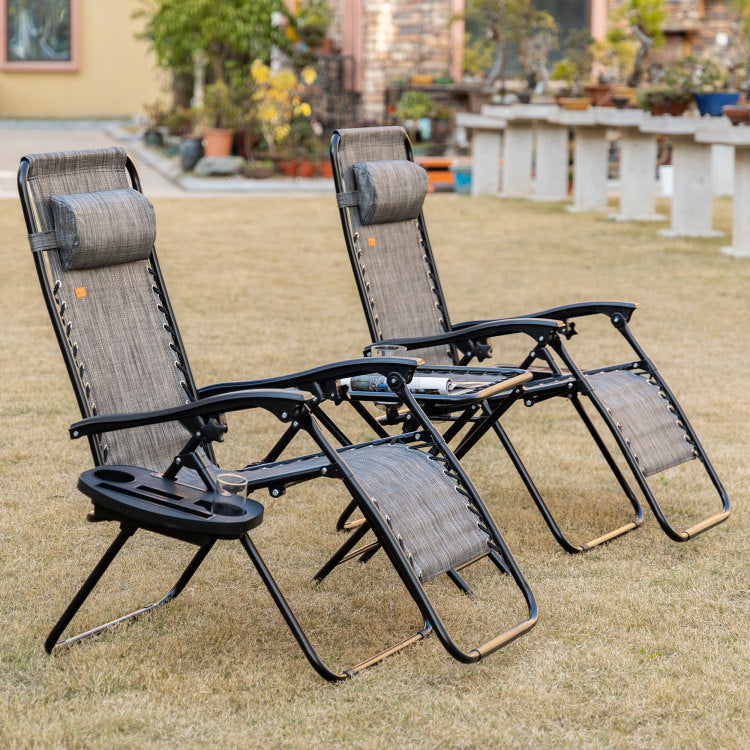 Outsunny Zero Gravity Chair Set With Side Table, Folding Reclining Chair With Cupholders & Pillows, Adjustable Lounge Chair For Pool, Backyard, Lawn, Beach, Gray