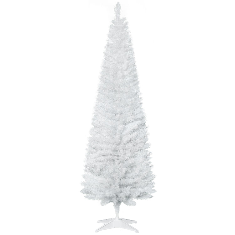 Homcom 6' Artificial Pencil Christmas Tree, Slim Xmas Tree With 390 Realistic Branch Tips And Plastic Stand, White