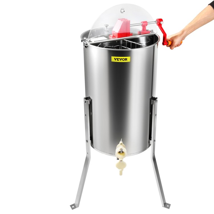 Manual Honey Extractor, 2 4 Frames Honey Spinner Extractor, Stainless Steel Beekeeping Extraction, Honeycomb Drum Spinner With Lid, Apiary Centrifuge Equipment With Height Adjustable Stand
