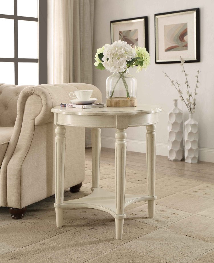 Antique White End Table With Bottom Shelf