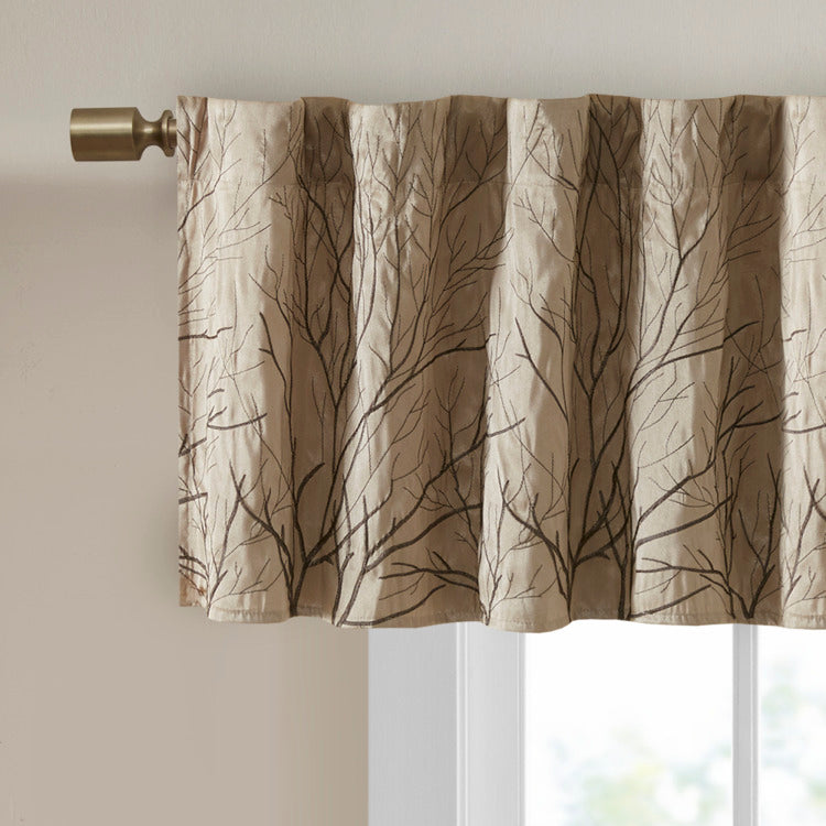 Faux Silk Embroidered Window Valance Tan 50X18"