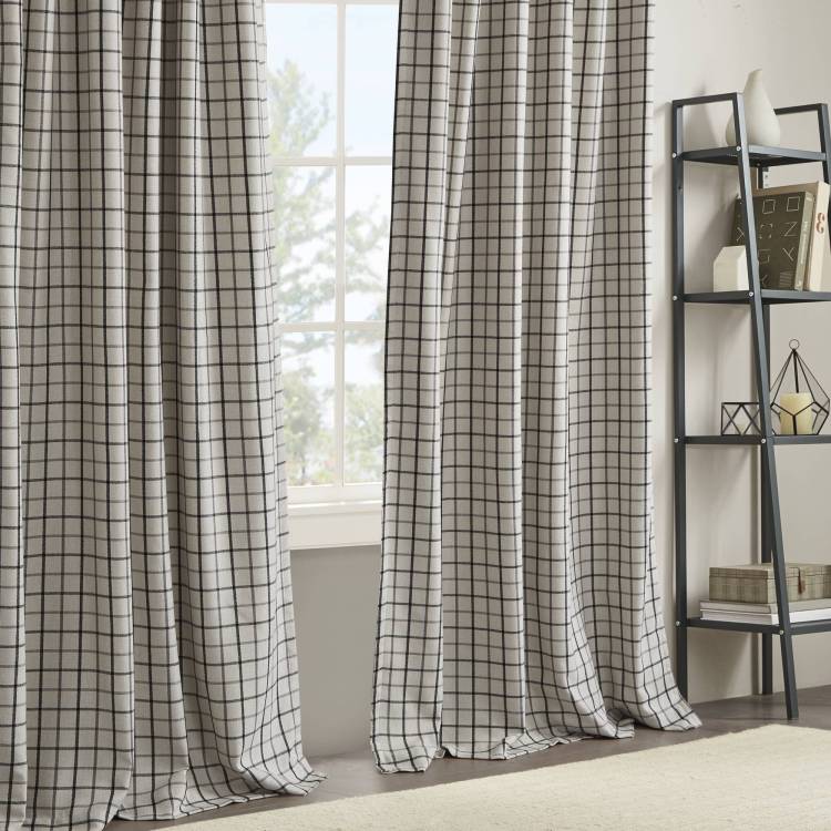 1Pc 50X84" Plaid Rod Pocket And Back Tab Curtain Panel With Fleece Lining