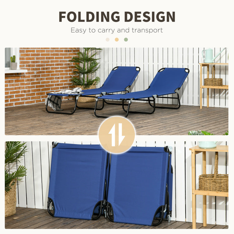 Outsunny 2 Piece Folding Chaise Lounge Pool Chairs, Outdoor Sun Tanning Chairs With 5 Level Reclining Back, Steel Frame For Beach, Yard, Patio, Blue