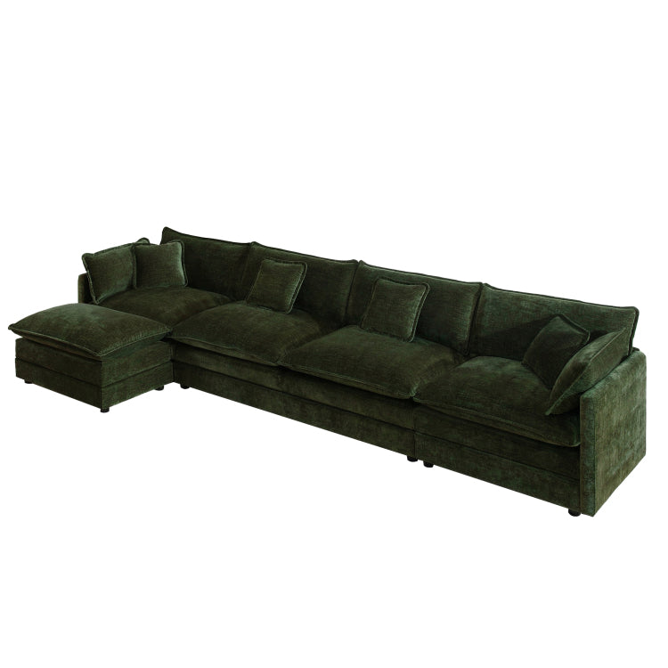 Modular Sectional Sofa For Living Room,U Shaped Couch 4 Seater Convertible Sectional Couch With 1 Ottoman ,Green Chenille