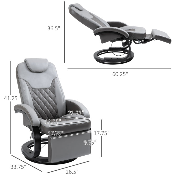 Homcom Pu Recliner Armchair With Footrest, Headrest, And Round Steel Wood Base