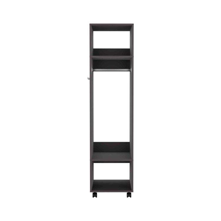 Cluster 63" Tall Wardrove With Mirror, Three Shelves, Casters And Hanging Rod, Armoire, Bedroom Clothes Storage, Cabinet Organizer Black