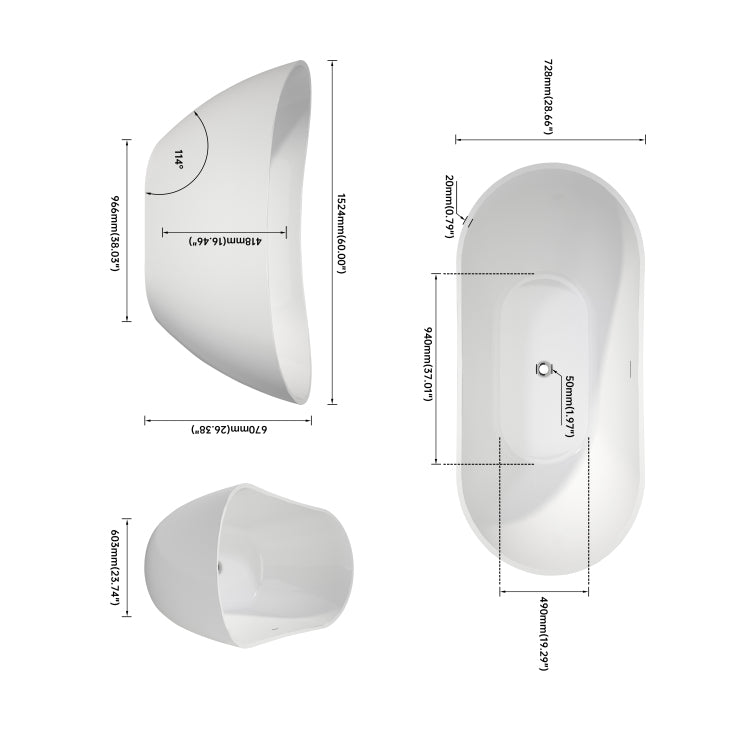 60 29 Inch Upgrade Acrylic Free Standing Bath Tubs, Stand Alone White Soaker Tub