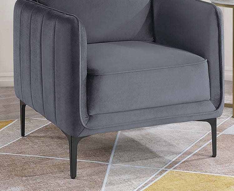 Beautiful Elegant 1Pc Accent Chair Gray Velvet Fabric Upholstered Plush Metal Legs Living Room Chair