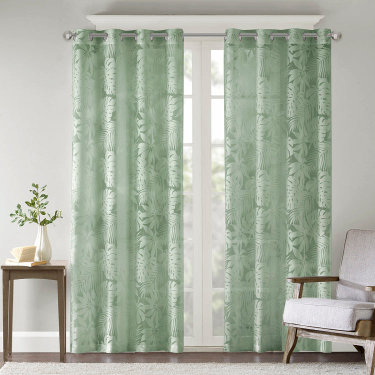 Palm Leaf Burnout Window Sheer Sage Green 50X84"