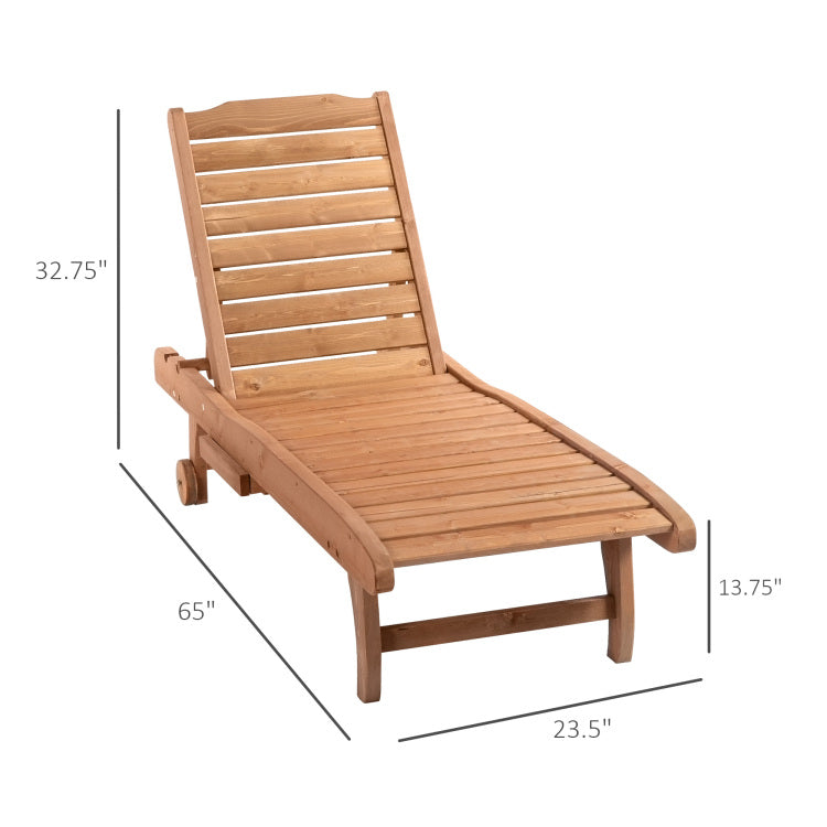 Outsunny Outdoor Chaise Lounge Pool Chair, Built In Table, Reclining Backrest For Sun Tanning Sunbathing, Rolling Wheels, Red Wood Look