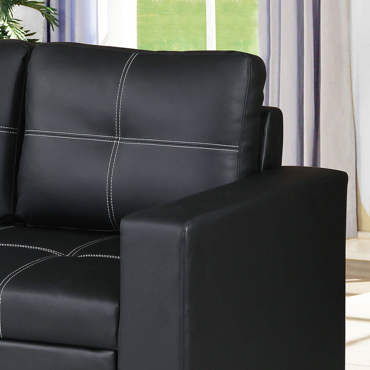Convertible Sofa In Black Faux Leather