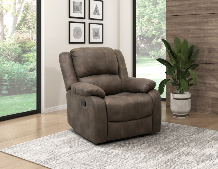 Modern Reclining Chair Brown Polished Microfiber Pillowtop Arms Solid Wood Frame 1Pc Living Room Furniture
