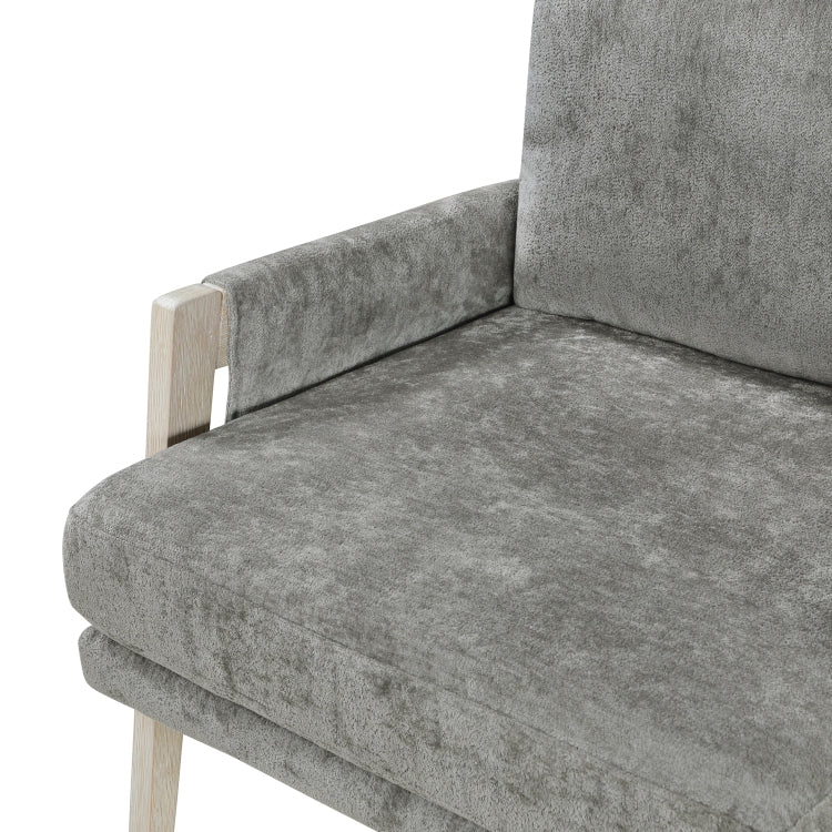 Modern Home Accent Chair Cushion Seat Back Chenille Fabric Upholstery Brownish Gray Solid Wood Furniture 1Pc