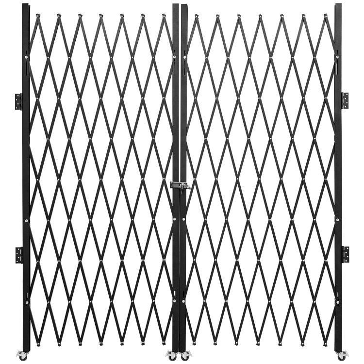 Double Folding Security Gate, 7.1' H X 12.5' W Folding Door Gate, Steel Accordion Security Gate, Flexible Expanding Security Gate, 360 Rolling Barricade Gate, Scissor Gate Or Door With Keys